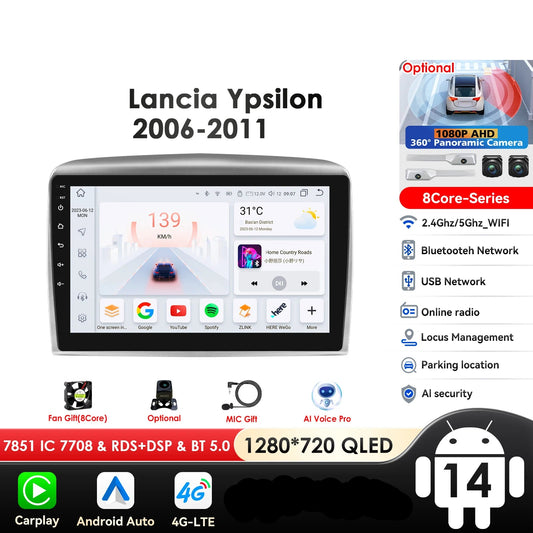 Lancia Ypsilon 2006 - 2011 9" / 10,33" Android 14 Carplay Android auto wireless wifi bt gps 4g  AUTMNYFZ
