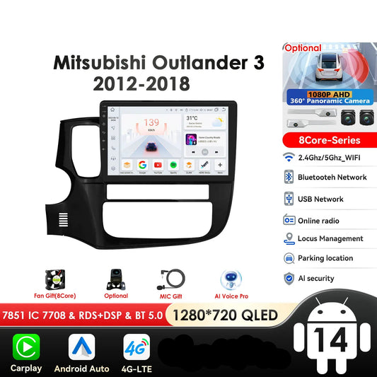 Mitsubishi Outlander 3 GF0W GG0W Xl 10,1" / 10,33" Android 14 Carplay Android auto wireless wifi bt gps 4g  AUTMQMHH
