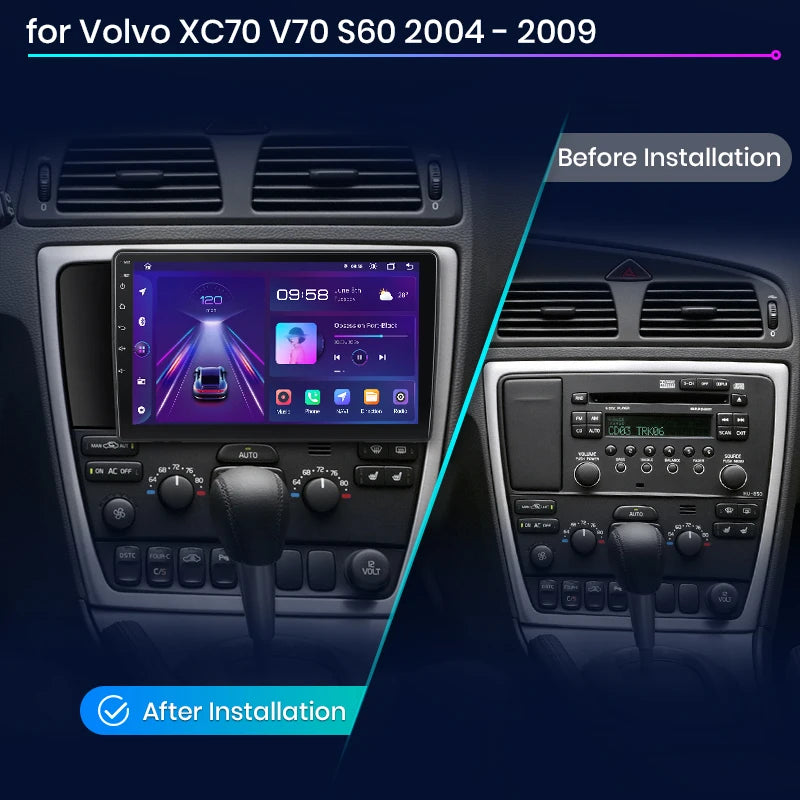 Volvo XC70 V70 S60 2004-2009 9" Android 14 Carplay Android auto wireless wifi bt gps 4g AUTMW46P