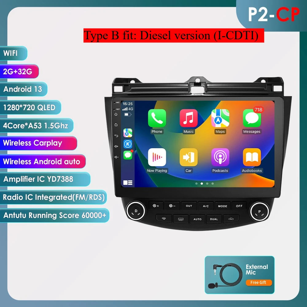 Honda Accord 7 2003 - 2007 9" Android 14 Carplay Android auto wireless wifi bt gps 4g AUTMDROH