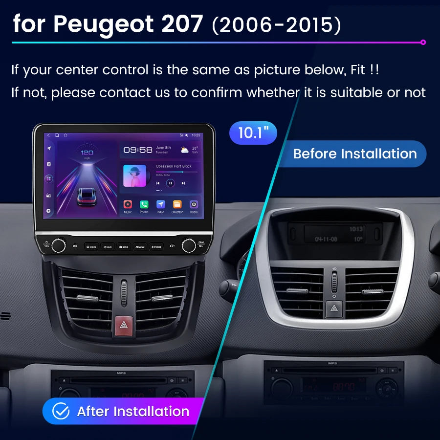Peugeot 207 207CC 2006 - 2015  9" CarPlay Android auto Car Radio RDS WIFI GPS BT  Multimedia Navigation AUTMPEG9J2M