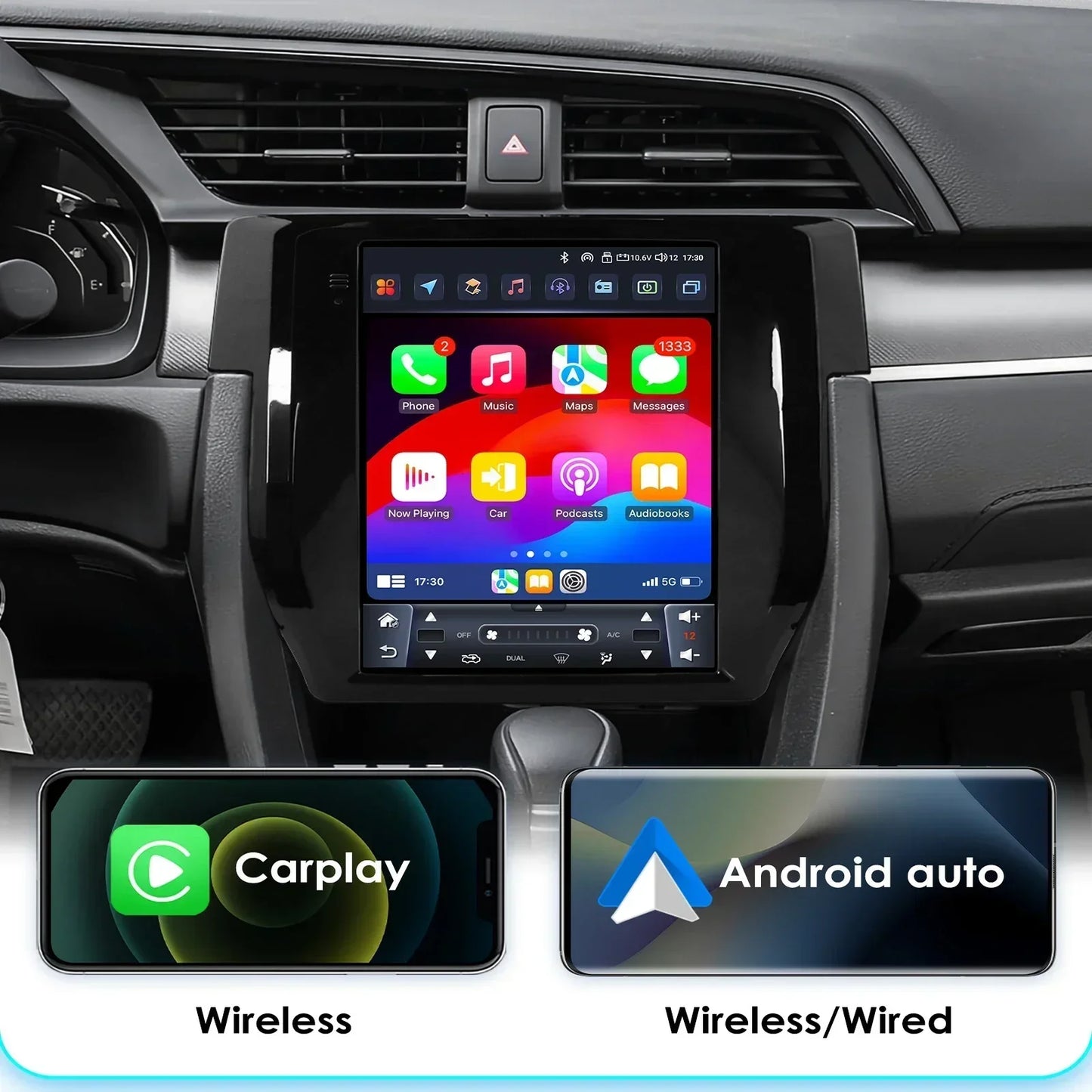 Honda Civic 2015-2020 9.7" Android 14 Carplay Android auto wireless wifi bt gps 4g AUTMCVCH3