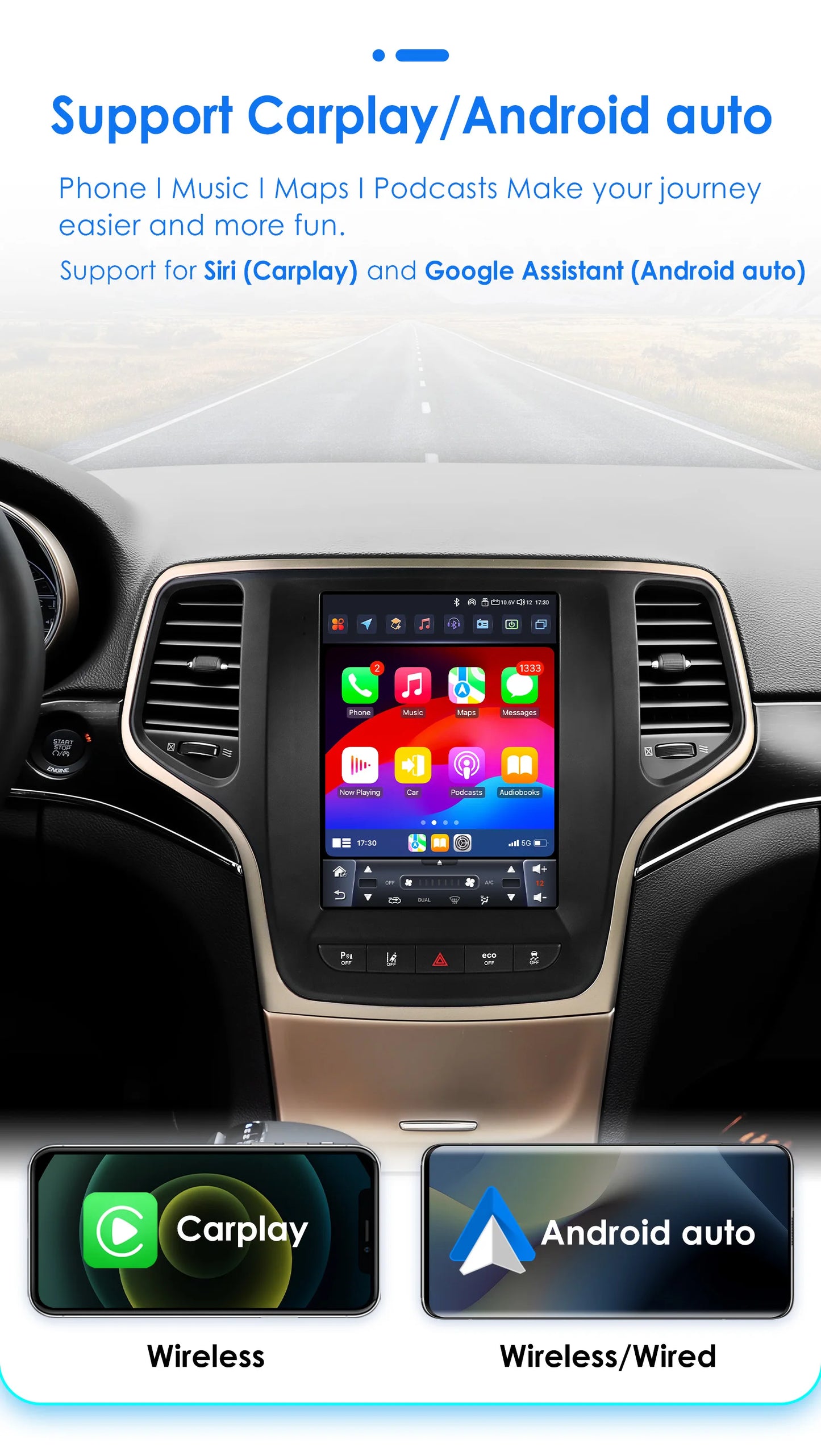 Jeep Grand Cherokee 2014-2022 9.7'' Android13 Carplay Android auto wireless  Radio RDS  WIFI BT GPS USB 4G AUTMJPGC2