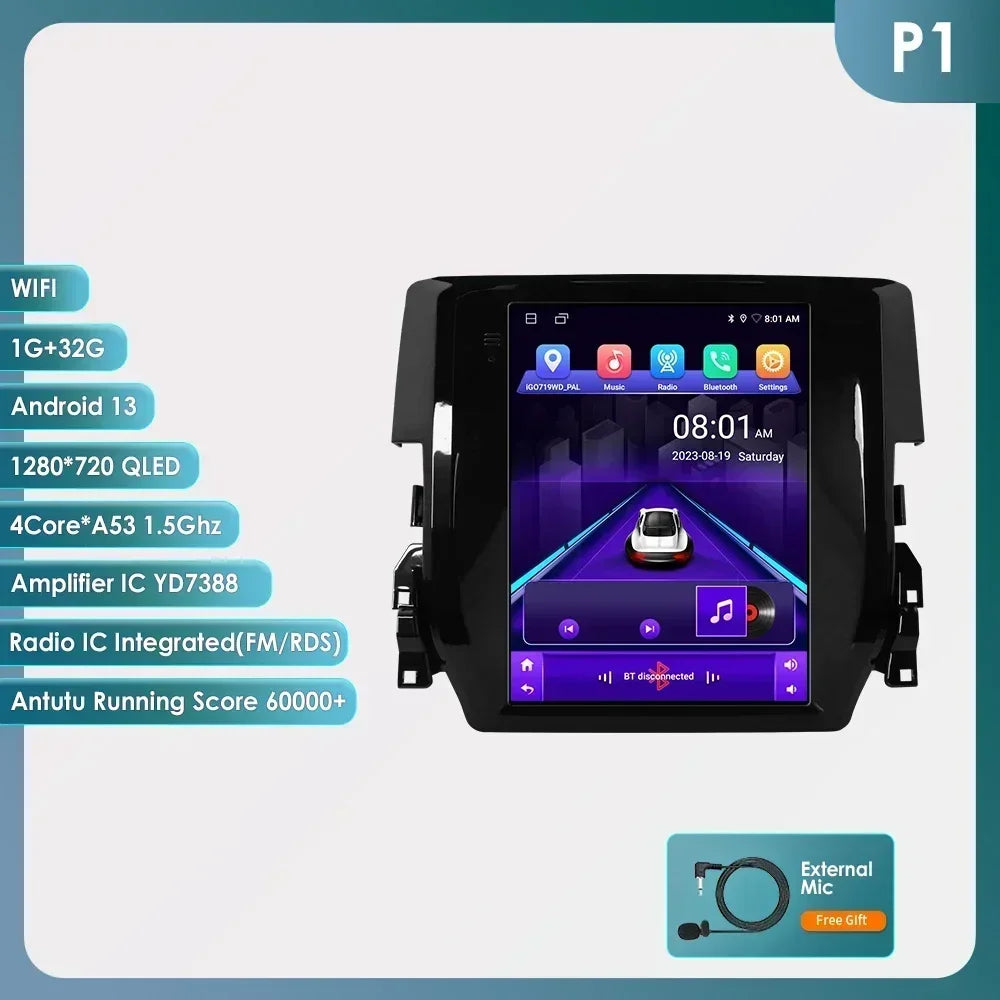 Honda Civic 2015-2020 9.7" Android 14 Carplay Android auto wireless wifi bt gps 4g AUTMCVCH3