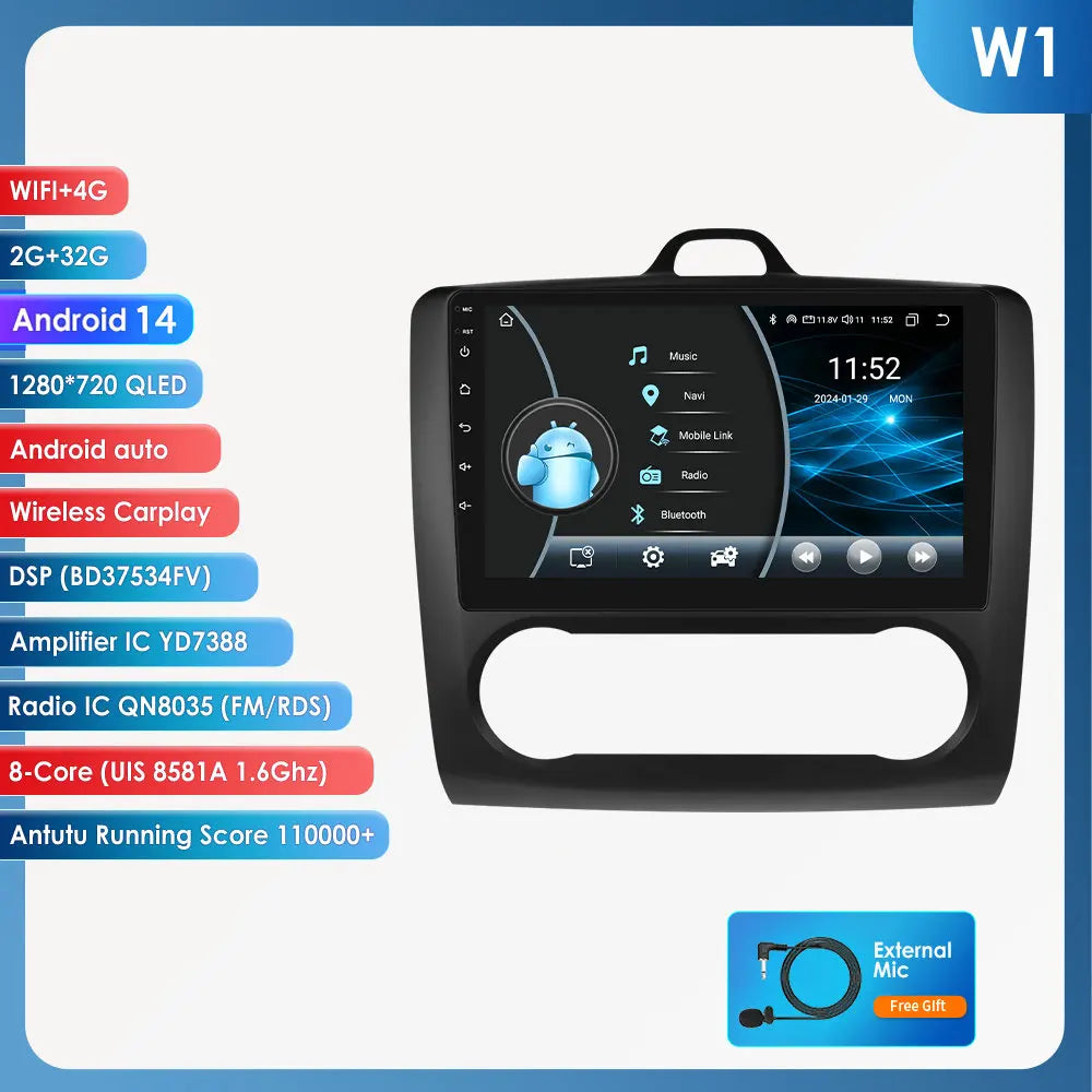 Ford Focus  2004-2011 9" / 10,33"  Android 14 Carplay Android auto wireless wifi bt gps 4g AUTMQRQU