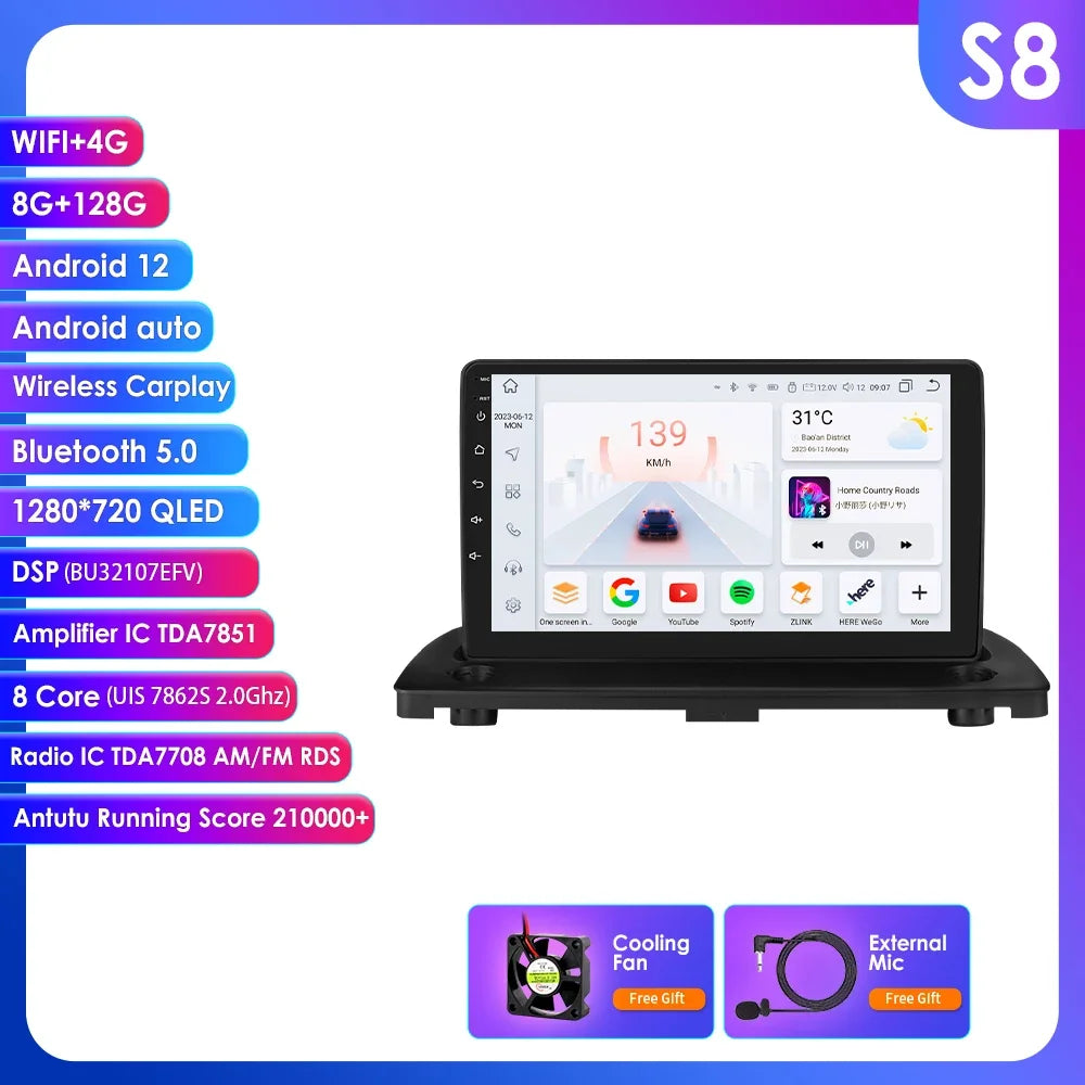 Volvo XC90 2004 - 2014 9" Android 14 Carplay Android auto wireless wifi bt gps 4g  AUTM3LED