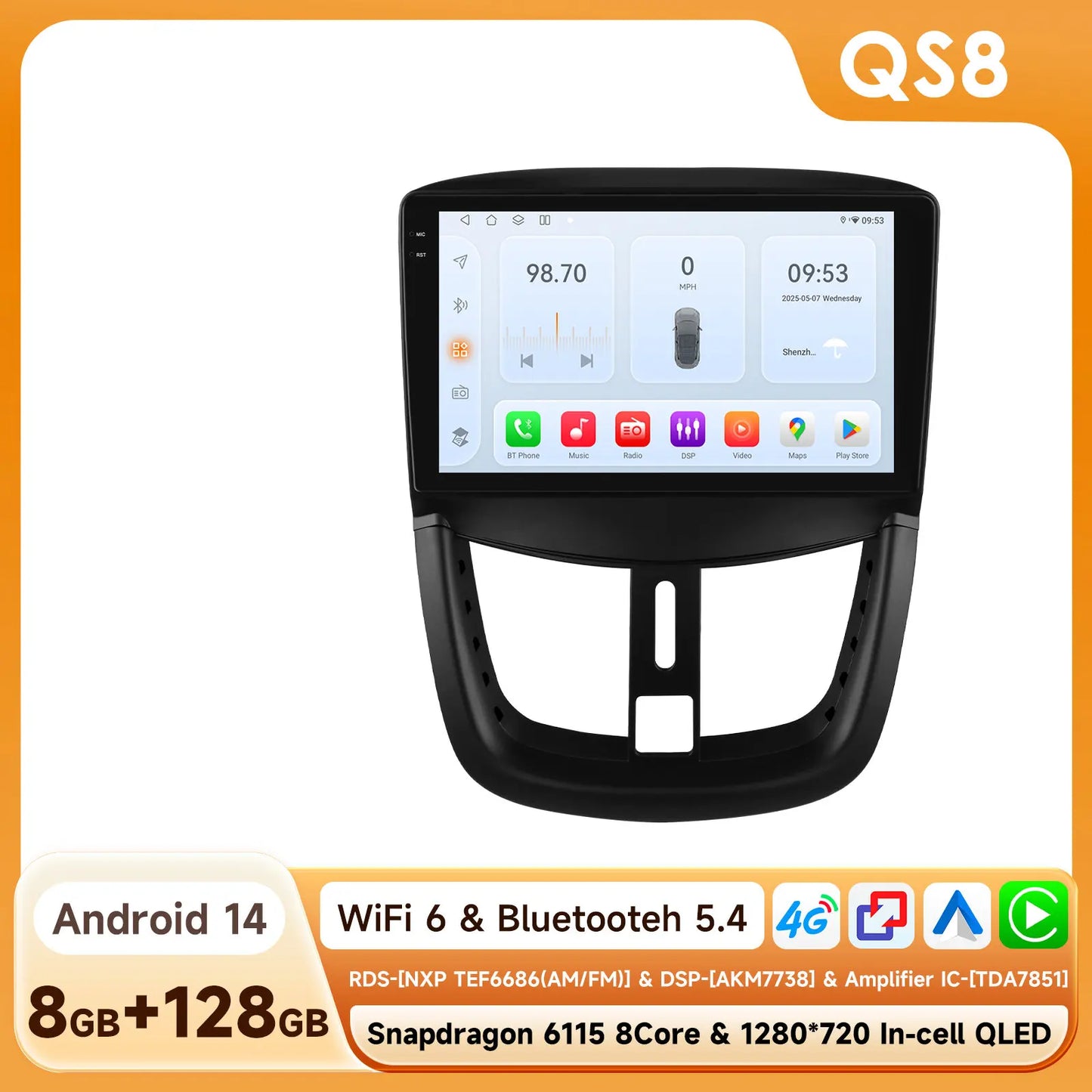 Peugeot SW 207 CC 207 CC 2006-2015  Car Radio RDS WIFI BT GPS wireless CarPlay Android Auto AUTM76EA