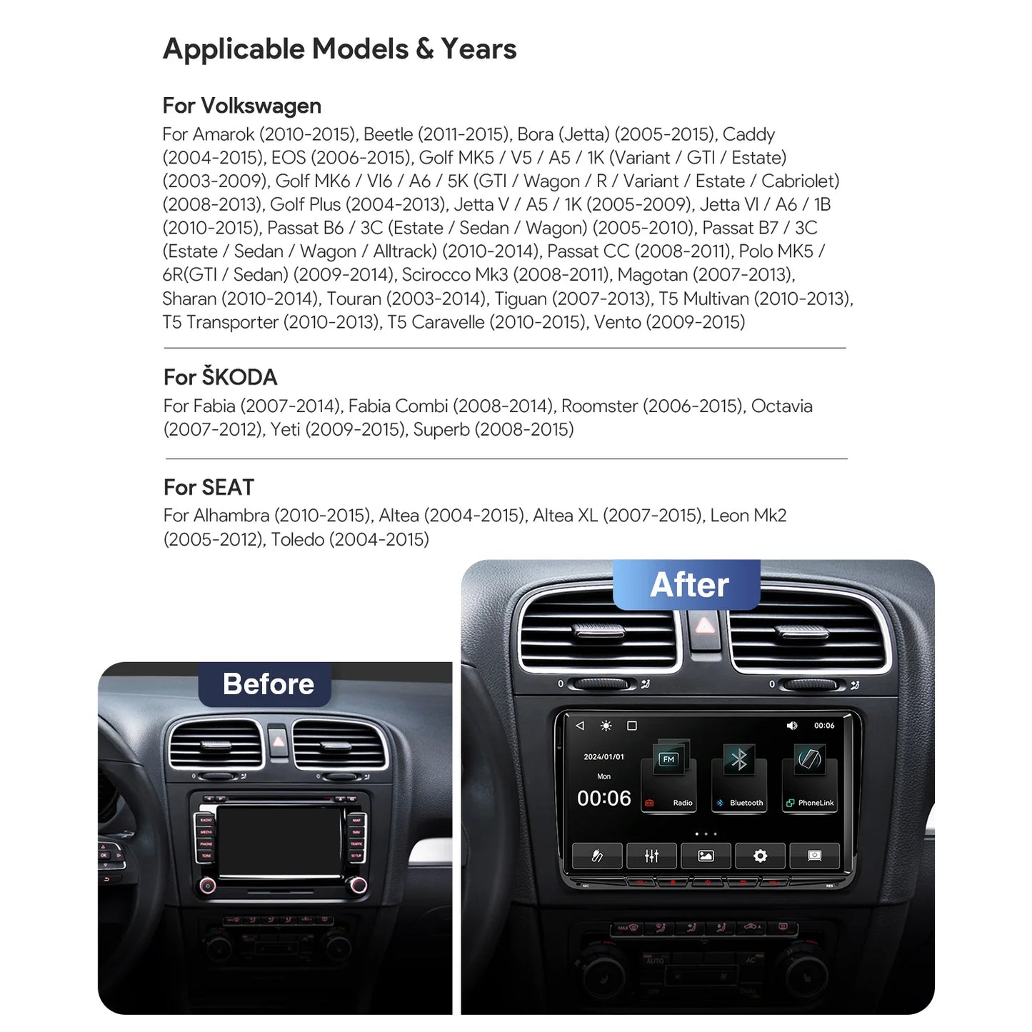 9" Linux IPS car Stereo Multimedia Player per Volkswagen /SKODA / SEAT  DAB integrato Wireless CarPlay android auto USB AV PL9MTVD