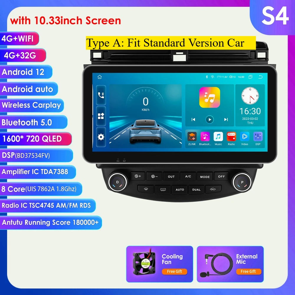 Honda Accord 7 2003 - 2007 9" Android 14 Carplay Android auto wireless wifi bt gps 4g AUTMDROH