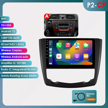 Renault Kadjar 2015-2019  9" Android 14 Carplay Android auto wireless wifi bt gps 4g AUTM83VU