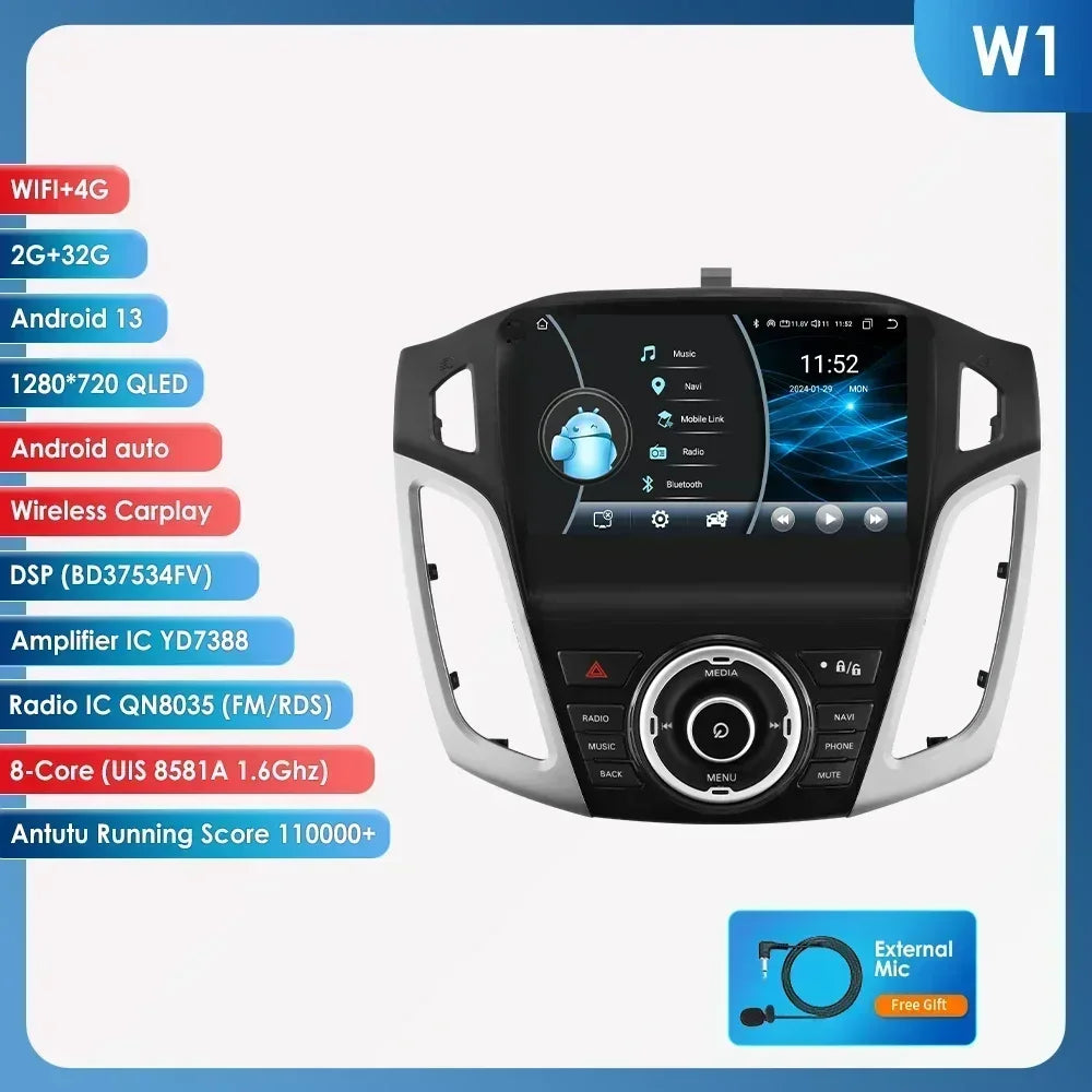 Ford Focus 3 Mk 3 2011 - 2019 9" Android 14 Carplay Android auto wireless wifi bt gps 4g  AUTMSYSF