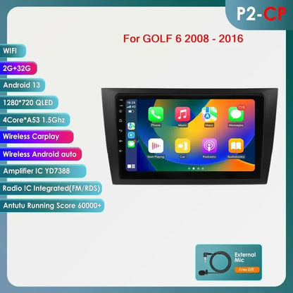 Volkswagen Golf 6 2008 - 2016 9" Android 14 Carplay Android auto wireless wifi bt gps 4g AUTM2L0X