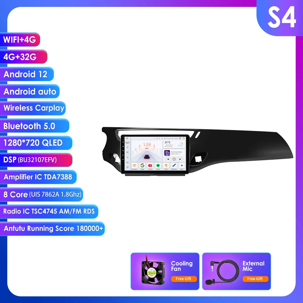 Citroen C3 DS3 2010-2016 Android 14 9" CarPlay Android Auto Radio RDS WIFI GPS BT 4G Car Multimedia autoradio AUTMATRDS3