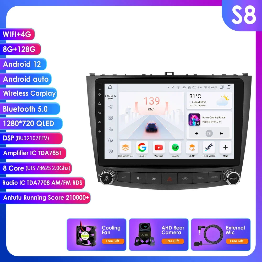 Lexus IS250 IS300 IS200 IS220 IS350 2006-2012  10,1" Android 14 Carplay Android auto wireless wifi bt gps 4g AUTMISXLM