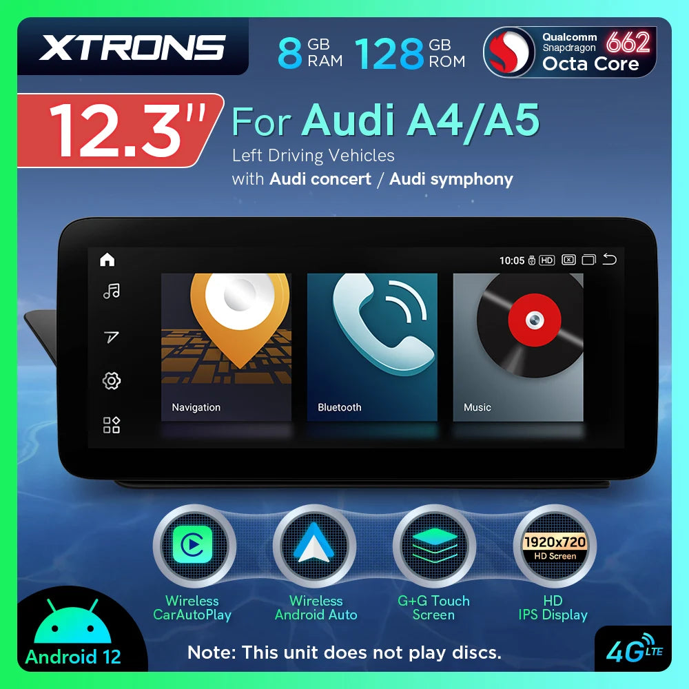 Audi A4 /S4/ A5  12.3'' Android 12 Octa Core 8+128GB  Radio LHD/RHD  4G Carplay/A auto QXA22UCMPA12A4L