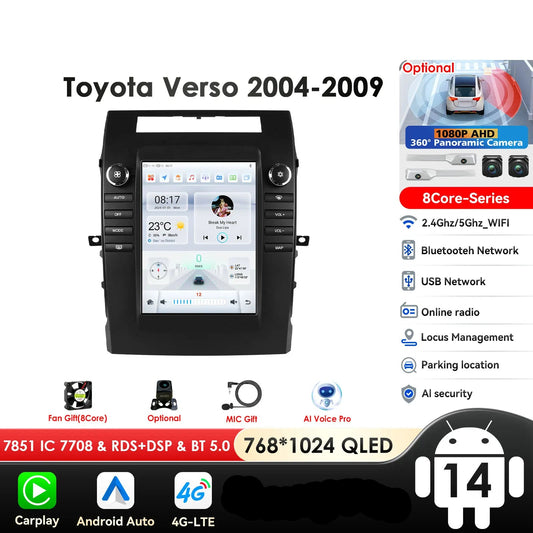Toyota Verso 2004-2009 9,7" Android 14 Carplay Android auto wireless wifi bt gps 4g   AUTMA88T