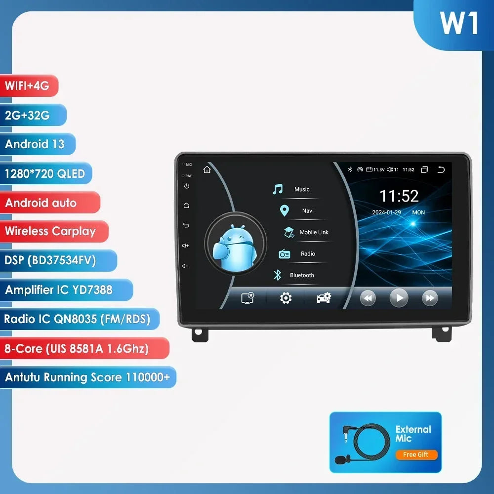 Peugeot 407 1  2004-2011 9" Android 14 Carplay Android auto wireless wifi bt gps 4g AUTMRWH2