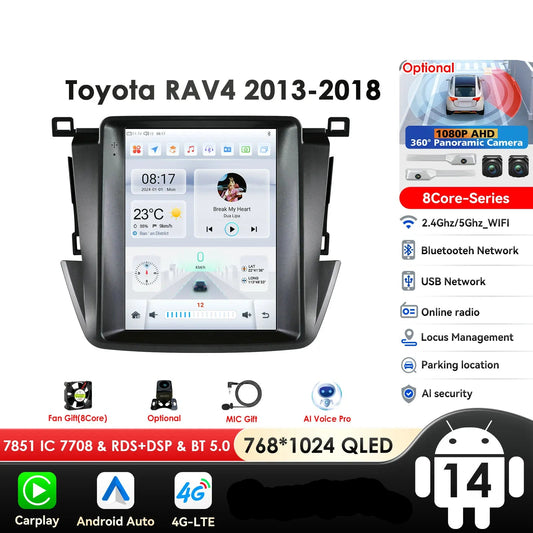 Toyota RAV4 Rav 4 2013-2018 9" Android 14 Carplay Android auto wireless wifi bt gps 4g AUTMKC1N