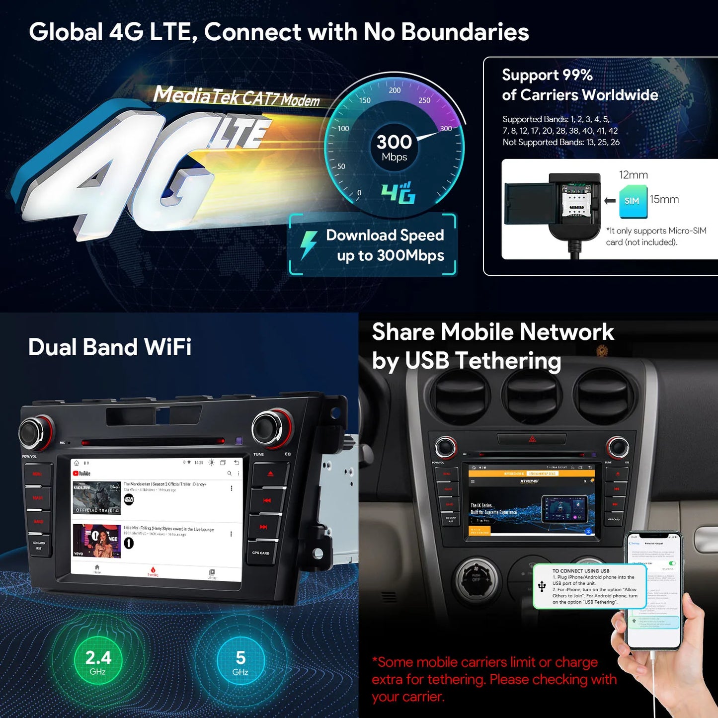 Mazda CX-7 2007 -2012 7'' Android 13 Octa Core 4+64GB Car DVD Multimedia Player DSP CarPlay android auto  4G IA72CX7MS
