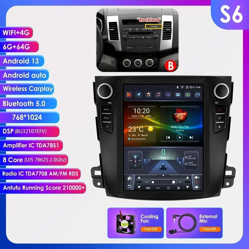 Mitsubishi Outlander Xl 2 2008-2013 9,7" Android 14 Carplay Android auto wireless wifi bt gps 4g AUTMXLOMX