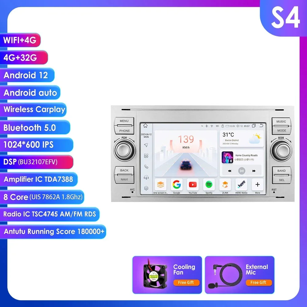Ford Mondeo S-max Focus C-MAX Galaxy Fiesta Transit Fusion Connect Kuga 7" Android 14 AUTM58OQ Carplay Android auto wireless wifi bt gps 4g AUTM2PNO