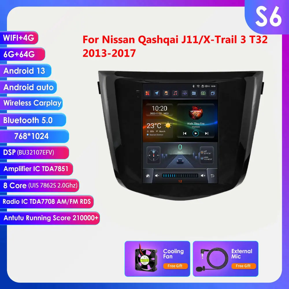 Nissan Qashqai J11 X-Trail 3 T32 2013-2017 9" Android 14 Carplay Android auto wireless wifi bt gps 4g  AUTM5DN7