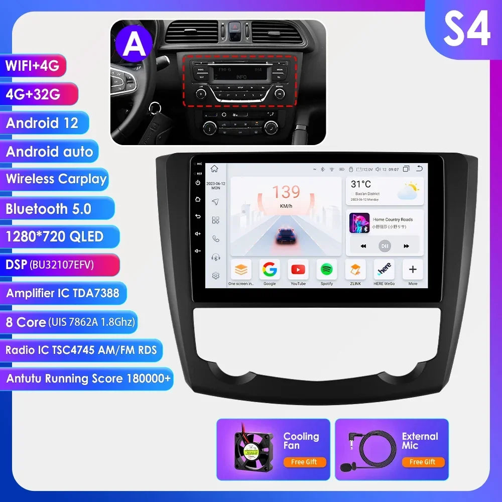 Renault Kadjar 2015-2019  9" Android 14 Carplay Android auto wireless wifi bt gps 4g AUTM83VU