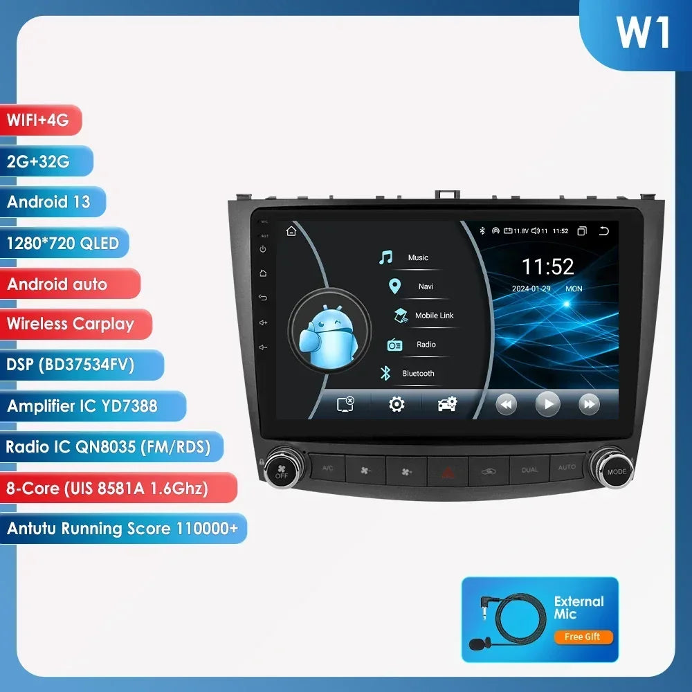 Lexus IS250 IS300 IS200 IS220 IS350 2006-2012  10,1" Android 14 Carplay Android auto wireless wifi bt gps 4g AUTMISXLM