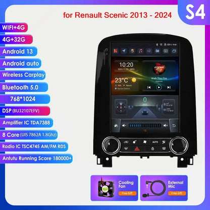 Renault Scenic 2013 - 2024 9,7" Android 14 Carplay Android auto wireless wifi bt gps 4g  AUTMXM05