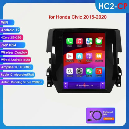 Honda Civic 2015-2020 9.7" Android 14 Carplay Android auto wireless wifi bt gps 4g AUTMCVCH3