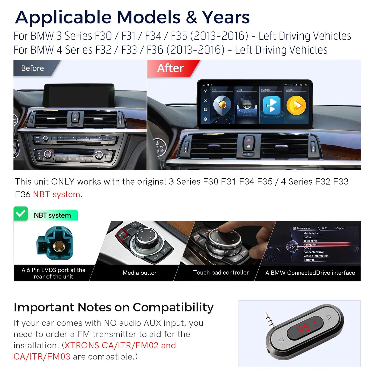 BMW 3/4 Series F30-F36 NBT/EVO 12.3'' Android 13 Car Multimedia Player  Global 4G CarPlay Android Auto DSP QLB22NB12THL