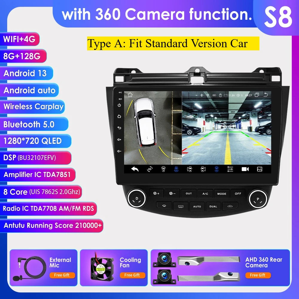 Honda Accord 7 2003 - 2007 9" Android 14 Carplay Android auto wireless wifi bt gps 4g AUTMDROH
