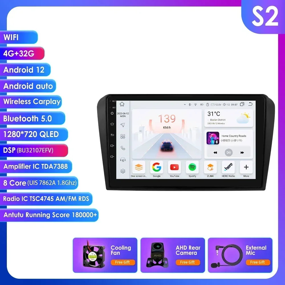 Mazda 3 2004-2009 9" / 10,33"  Android 14 Carplay Android auto wireless wifi bt gps 4g AUTMZAMD3