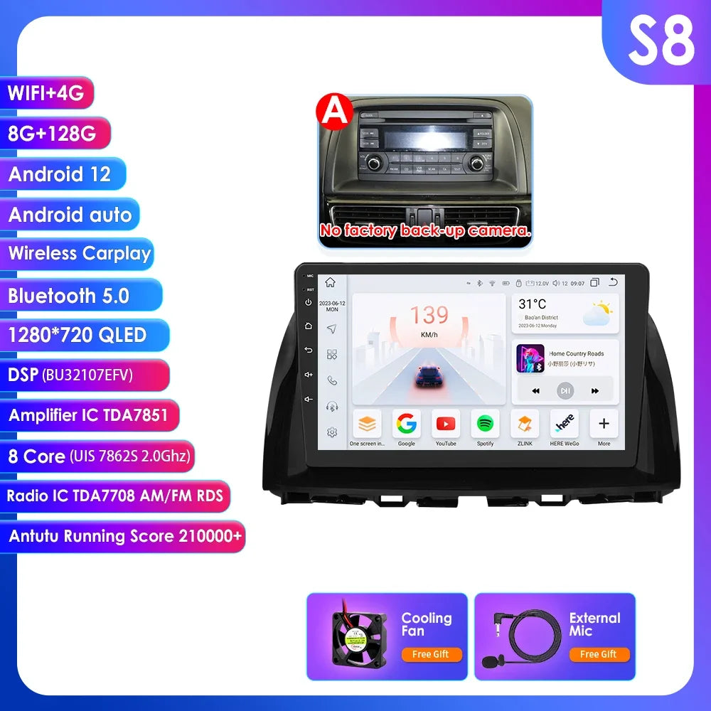 Mazda CX5 CX-5 CX 5 2012 - 2015 9" Android 14 Carplay Android auto wireless wifi bt gps 4g  AUTMAPJJ