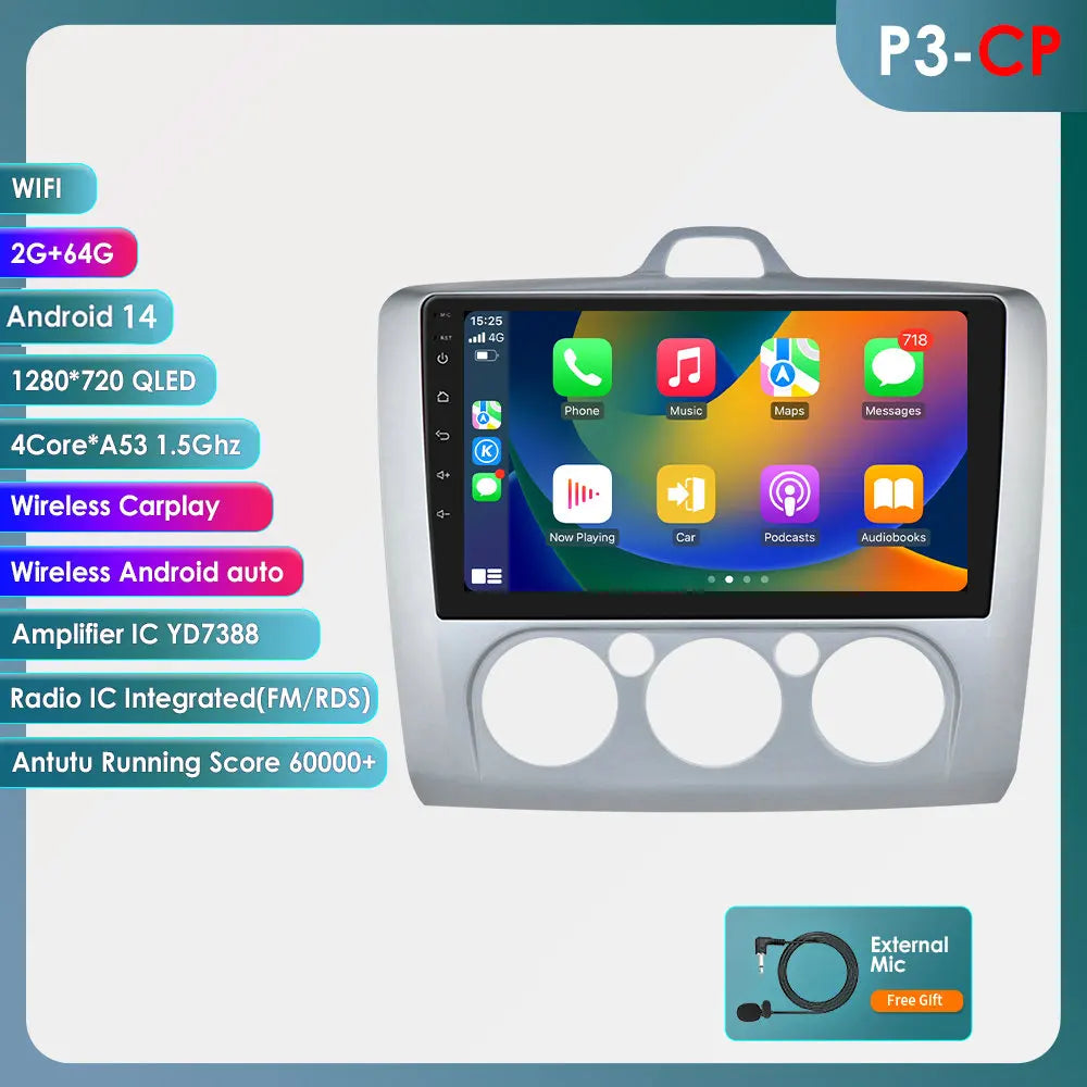 Ford Focus 2 3 Mk2 Mk3 2004-2011 9" Android 14 Carplay Android auto wireless wifi bt gps 4g  AUTMG5XX