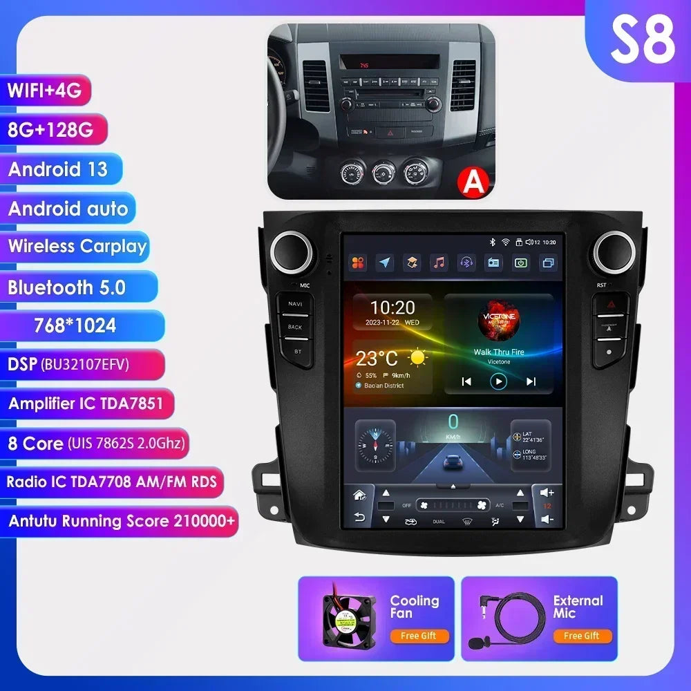 Mitsubishi Outlander Xl 2 2008-2013 9,7" Android 14 Carplay Android auto wireless wifi bt gps 4g AUTMXLOMX