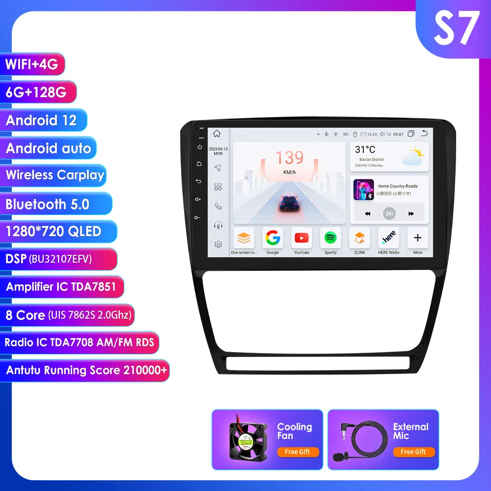 Skoda Octavia 2 A5 2008- 2013   10,1" / 10,33" Android 14 Carplay Android auto wireless wifi bt gps 4g  AUTM7NCO