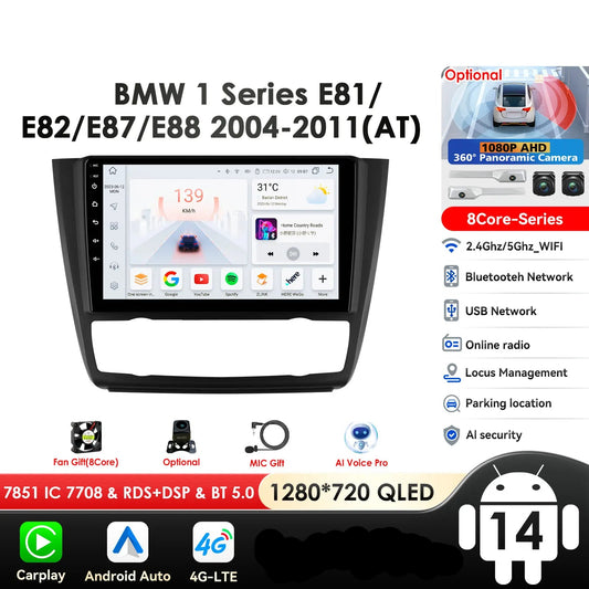 BMW 1 Series E81 E82 E87 E88 2004-2011 9" Android 14 Carplay Android auto wireless wifi bt gps 4g  AUTM9KFA