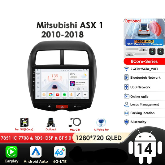 Mitsubishi ASX 1 2010 - 2018 9"Android 14 Carplay Android auto wireless wifi bt gps 4g RDS AUTMMTBSX