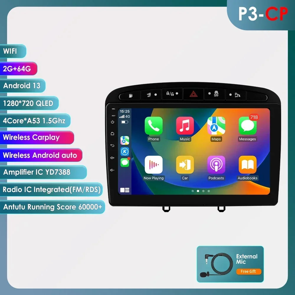 Peugeot 308 308SW Peugeot 9" Android 14 Carplay Android auto wireless wifi bt gps 4g  AUTMAJNZ