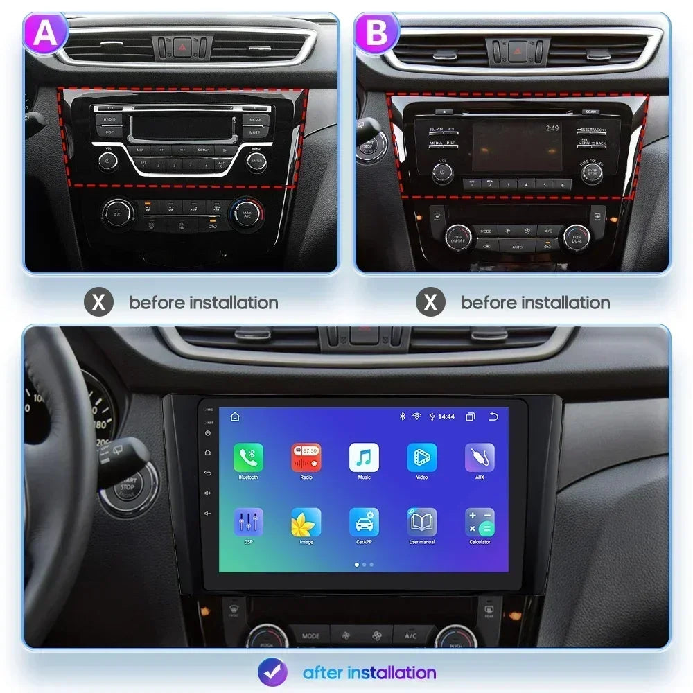 Nissan X-Trail Xtrail X Trail 3 T32 Qashqai 2 J11 2014-2018  10" Android 14 Carplay Android auto wireless wifi bt gps 4g AUTMSINJ11