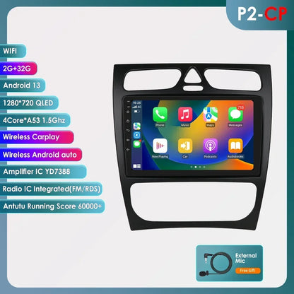 Mercedes-Benz A W168 C W203 G W463 Viano Vito CLK Class C209 1998-2006 9" Android 14 Carplay Android auto wireless wifi bt gps 4g  AUTMZH0A