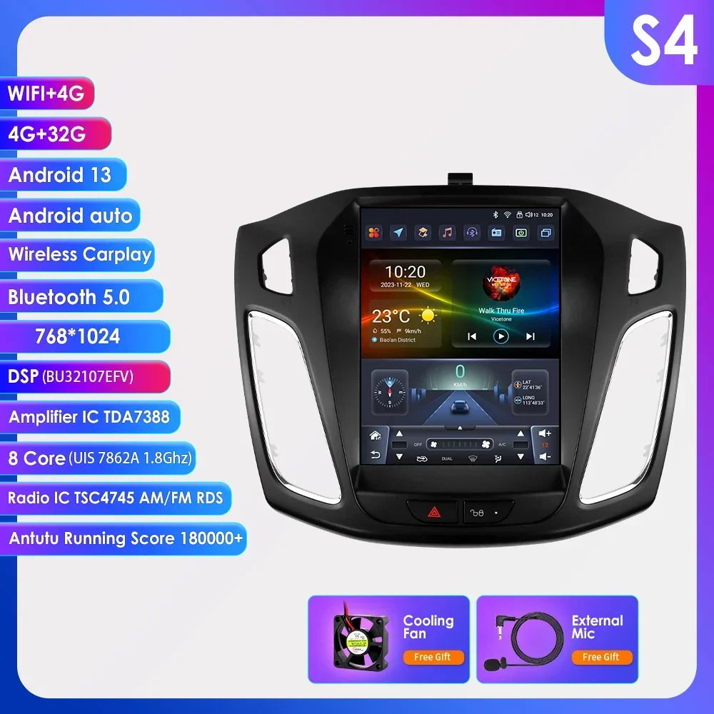 Ford Focus 3 MK3 2011-2019  Tesla Style 9,7" Android 14 Carplay Android auto wireless wifi bt gps 4g  AUTMWCH0