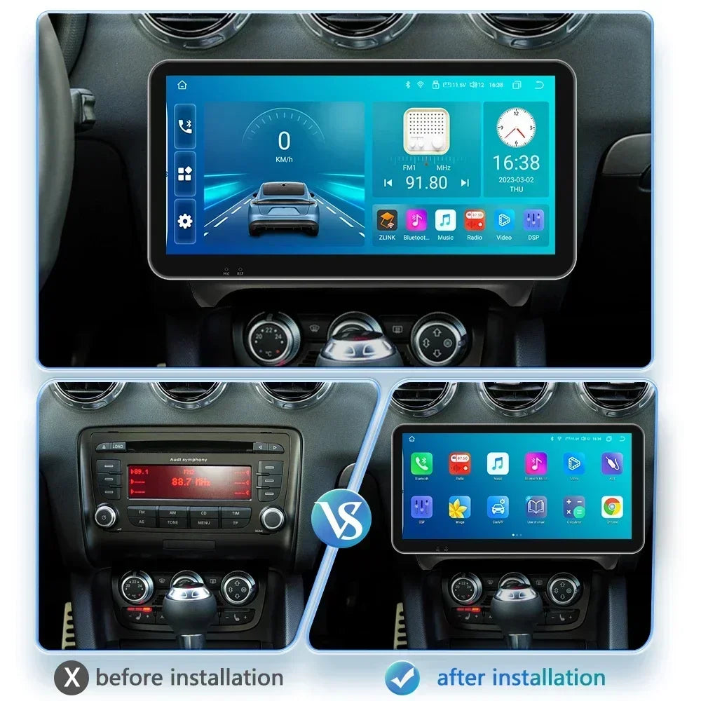 AUDI TT MK2 8J 2006 -2014 9" Android 14 Carplay Android auto wireless wifi bt gps 4g  AUTMMWU1