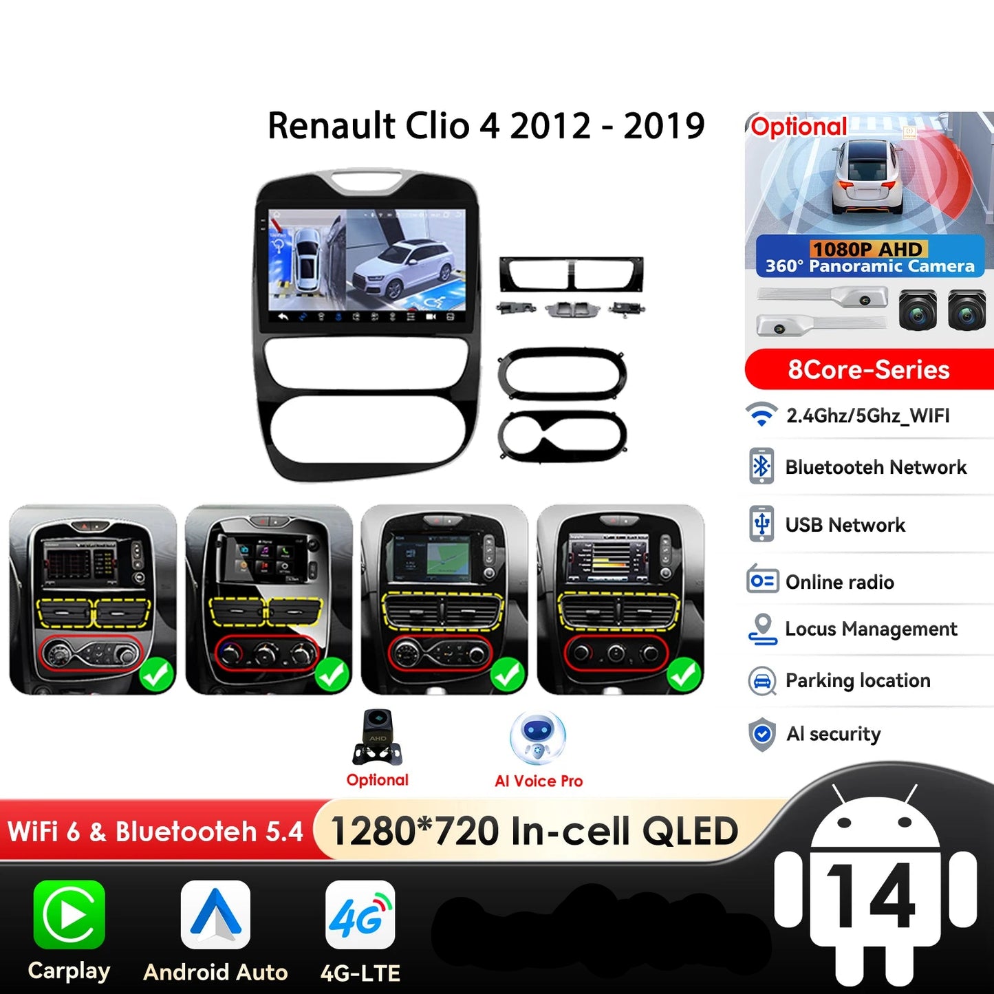 Renault Clio 4 2012-2019 10,1" / 10,33"  Android 14 Carplay Android auto wireless wifi bt gps 4g  AUTMXIAG