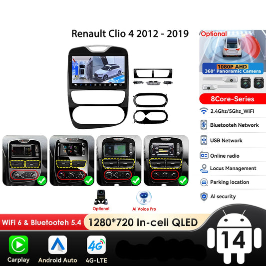 Renault Clio 4 2012-2019 10,1" / 10,33"  Android 14 Carplay Android auto wireless wifi bt gps 4g  AUTMXIAG