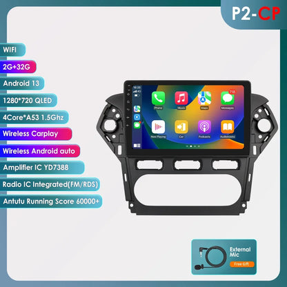 Ford Mondeo 2010 - 2014 9" Android 14 Carplay Android auto wireless wifi bt gps 4g  AUTMNXWC