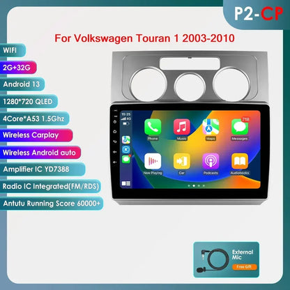 Volkswagen Touran 1 2003-2010 9" / 10,33" Android 14 Carplay Android auto wireless wifi bt gps 4g AUTMN784