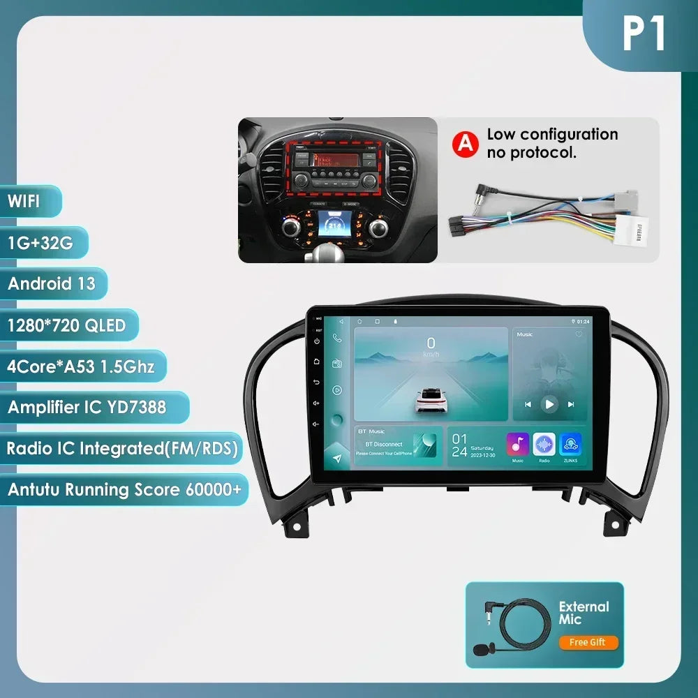 Nissan Juke YF15 2010-2014 9" Android 14 Carplay Android auto wireless wifi bt gps 4g AUTMKJSN