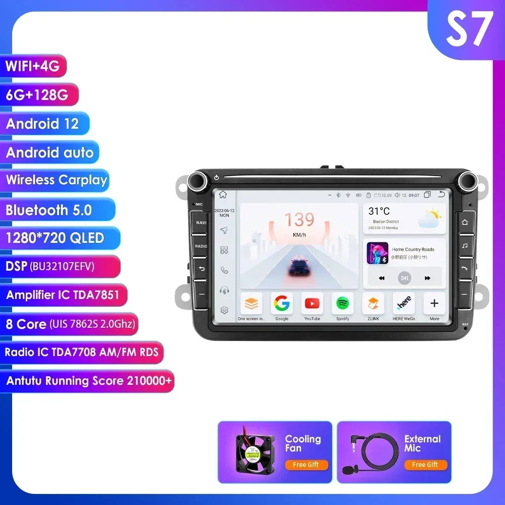 Volkswagen Golf Passat b7 b6 Skoda Seat Octavia Polo Tiguan Jetta 8" Android 14 Carplay Android auto wireless wifi bt gps 4g  AUTMYJQG